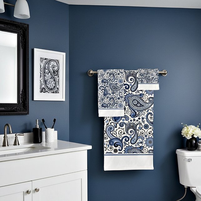 Blue and white paisley bath towel set (Creator Uploaded)