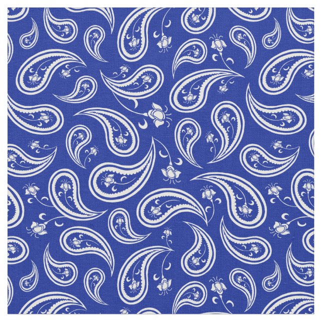 Blue and White Paisley Pattern Fabric (Close Up)