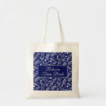 Blue and white paisley tote bag<br><div class="desc">Celebrate a wedding,  bridesmaid shower or party with an elegant blue and white paisley theme. Click the custom button to change event title and name.</div>