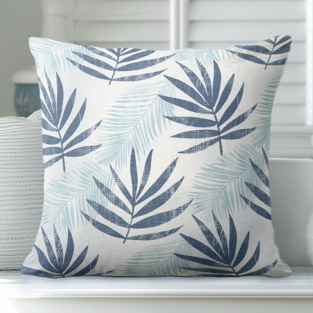 Blue and White Palm Leaf Throw Pillow (Creator Uploaded)