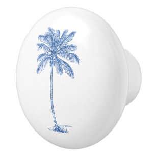 Blue and White Palm Palmetto Tree Ceramic Knob