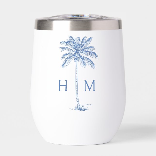 Blue and White Palm Palmetto Tree Monogram (Avant)