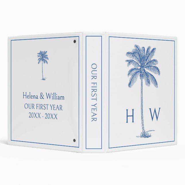 Blue and White Palm Palmetto Tree Monogram Binder (Background)