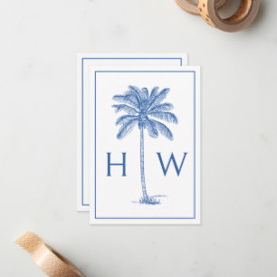 Blue and White Palm Palmetto Tree Monogram Card