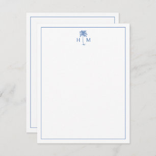 Blue and White Palm Palmetto Tree Monogram Card