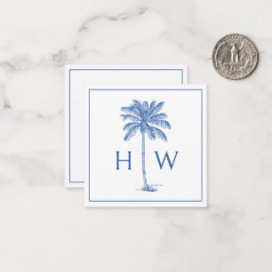 Blue and White Palm Palmetto Tree Monogram Card