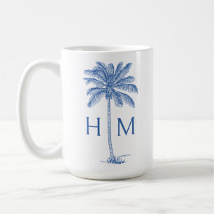 Blue and White Palm Palmetto Tree Monogram Coffee Mug