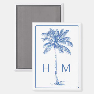 Blue and White Palm Palmetto Tree Monogram Magnet
