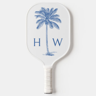 Blue and White Palm Palmetto Tree Monogram Pickleball Paddle