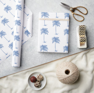Blue and White Palm Palmetto Tree Wrapping Paper