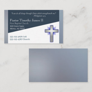 Blue and White Pastor or Deacon Cross Business Card