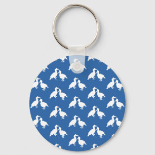 Blue and White Pattern of Birds. Keychain
