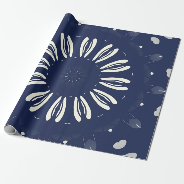 Blue and white patterns wrapping paper (Unrolled)