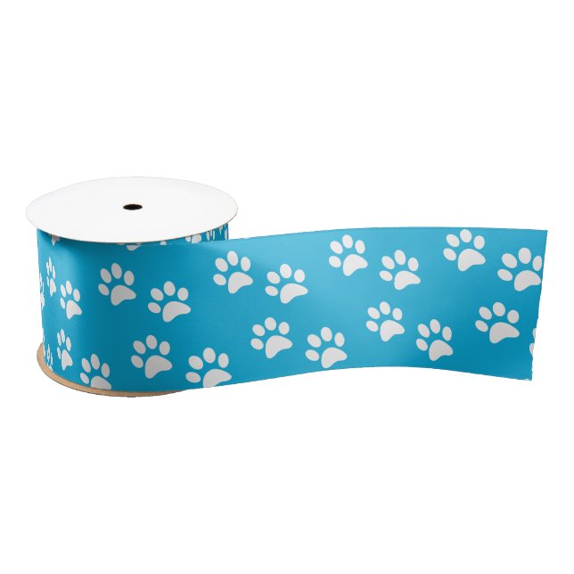 Blue and White Paw Print Ribbon Satin Ribbon (Spool)