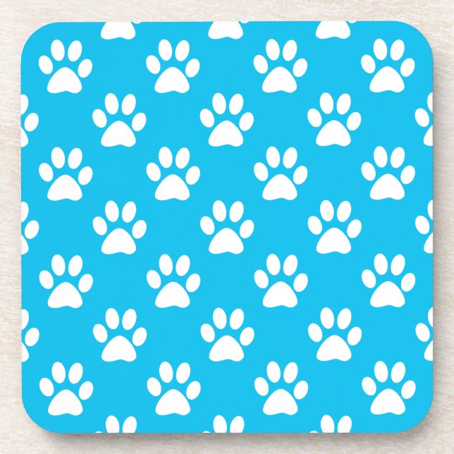 Blue and white paws pattern coaster (Front)