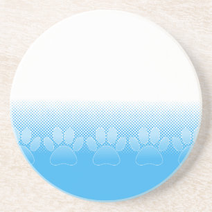 Blue And White Paws With Newsprint Background Coaster