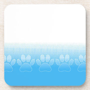 Blue And White Paws With Newsprint Background Coaster