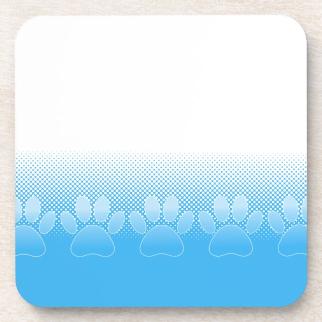 Blue And White Paws With Newsprint Background Coaster (Front)