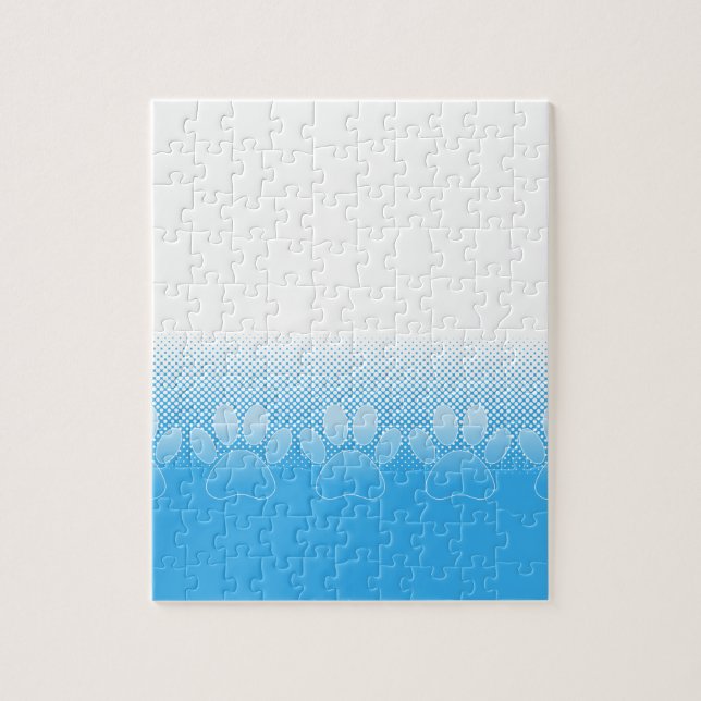 Blue And White Paws With Newsprint Background Jigsaw Puzzle (Vertical)
