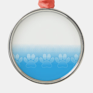 Blue And White Paws With Newsprint Background Metal Ornament