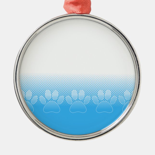 Blue And White Paws With Newsprint Background Metal Ornament (Front)