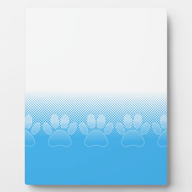 Blue And White Paws With Newsprint Background Plaque (Front)