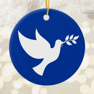 Blue and White Peace Dove Ceramic Ornament