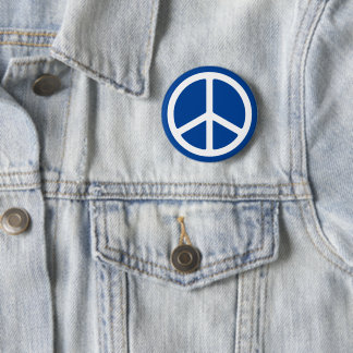 Blue and White Peace Symbol Pinback 2 Inch Round Button