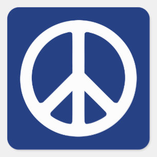Blue and White Peace Symbol Square Sticker