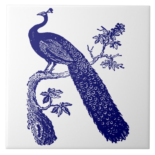 Blue and White Peacock Tile (Front)