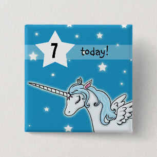Blue and white Pegasus Unicorn Birthday age 2 Inch Square Button