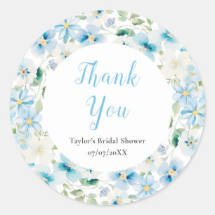 Blue and White Peony Bridal Shower Thank You Classic Round Sticker