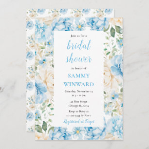 Blue and White Peony Flowers Bridal Shower Invitation