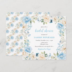 Blue and White Peony Flowers Bridal Shower Invitation