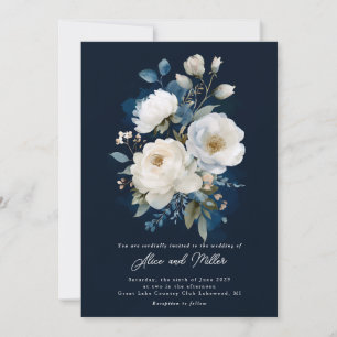 Blue and White Peony Wedding Invitation