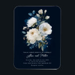 Blue and White Peony Wedding Magnet<br><div class="desc">Blue and White Floral Peony Wedding Design,  Blue Background</div>