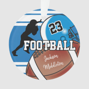 Blue and White Personalize Football Ornament