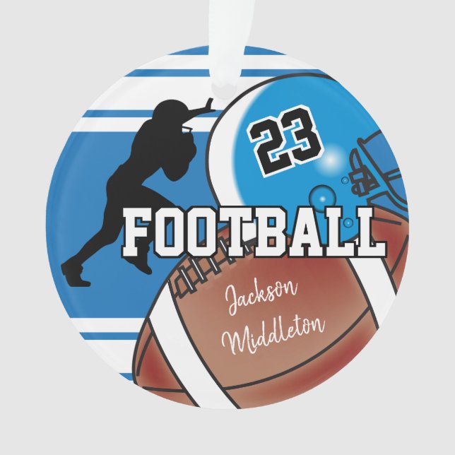 Blue and White Personalize Football Ornament (Front)