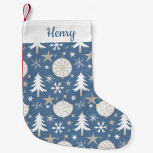 Blue And White Personalized Cute Pattern Snowflake Small Christmas Stocking