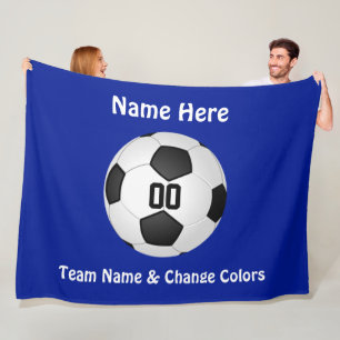Blue and White Personalized Soccer Throw Blanket