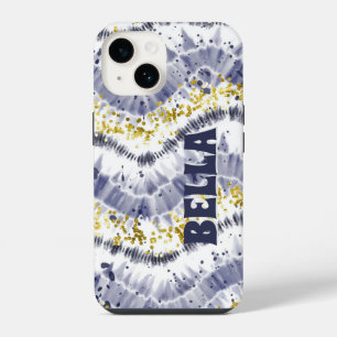Blue and White Personalized Tie Dye iPhone 14 Case