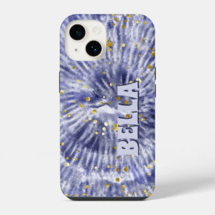 Blue and White Personalized Tie Dye iPhone 14 Case