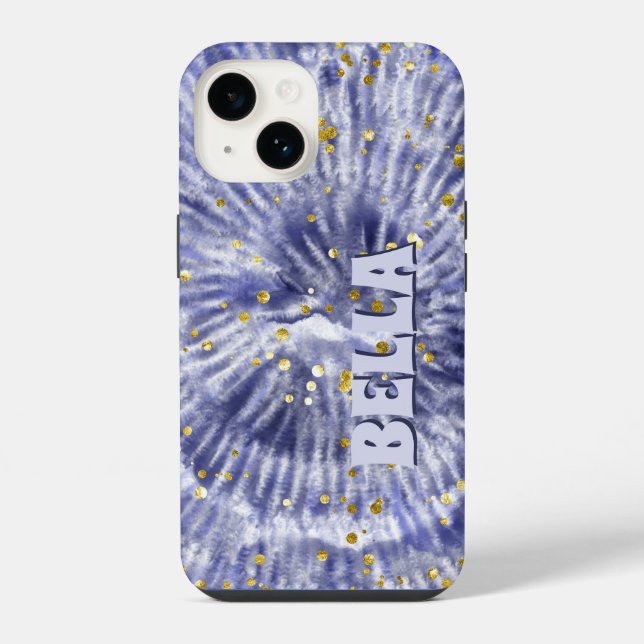 Blue and White Personalized Tie Dye iPhone Case (Back)