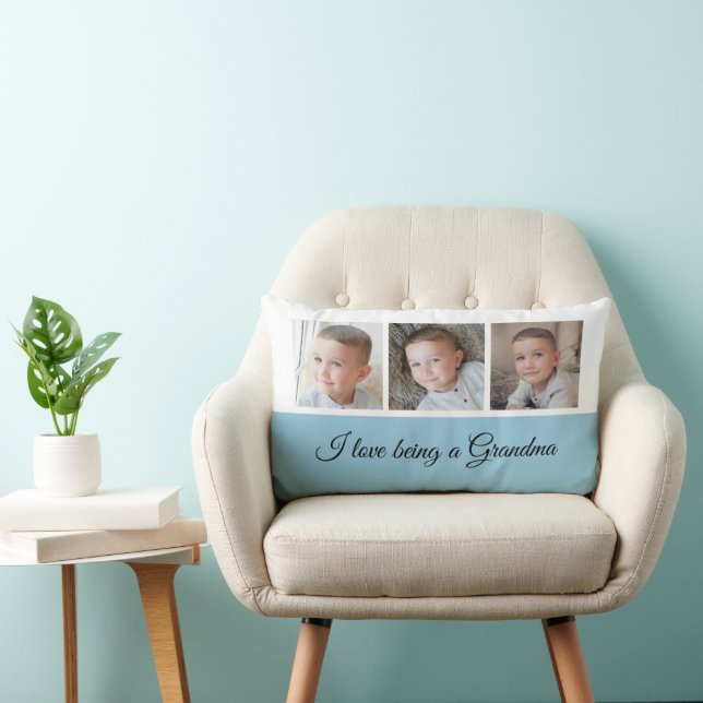 Blue and white photo collage for Grandma Lumbar Pillow (Chair)