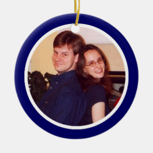Blue and White Photo Frame - One Sided Ceramic Ornament