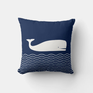 Blue and White Pillow, Whale, Nautical Nursery Lum Throw Pillow