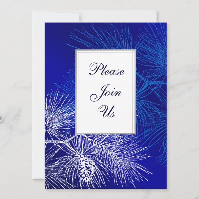 Blue and White Pine Custom Invitation Template (Front)