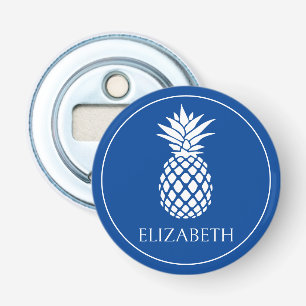 Blue and White Pineapple Personalized Bottle Opener