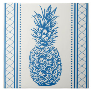 Blue and White Pineapple Silhouette Pattern Tile