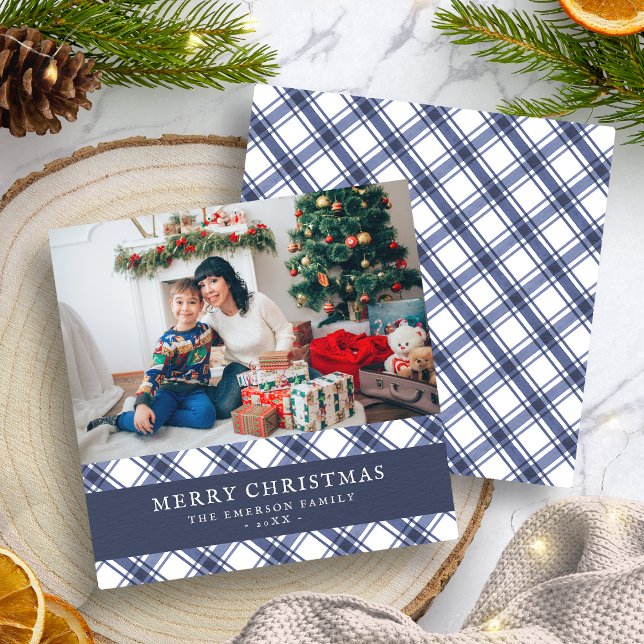 Blue and White Plaid Holiday Card (Blue and White Plaid Holiday Card
)